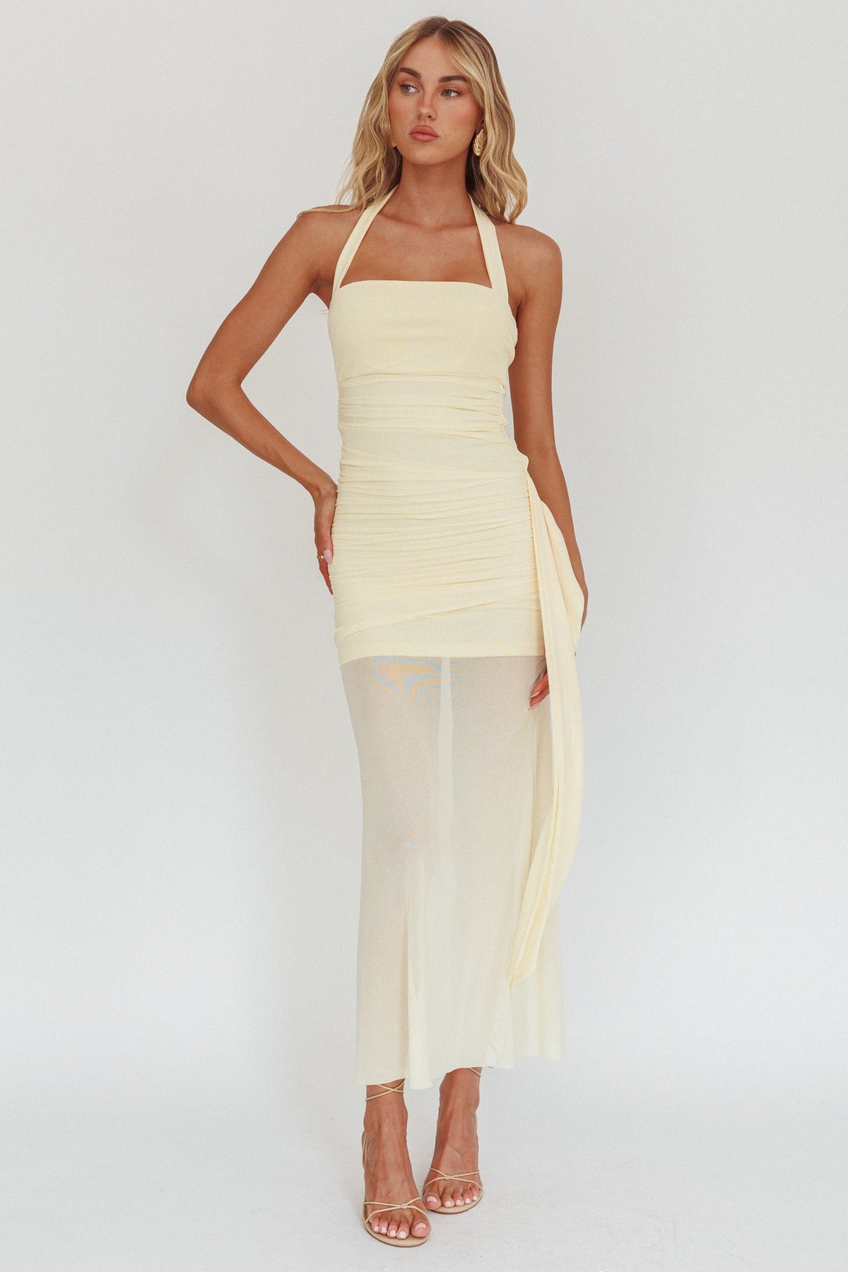 Rebekkah Halterneck Side Sash Maxi Dress Butter