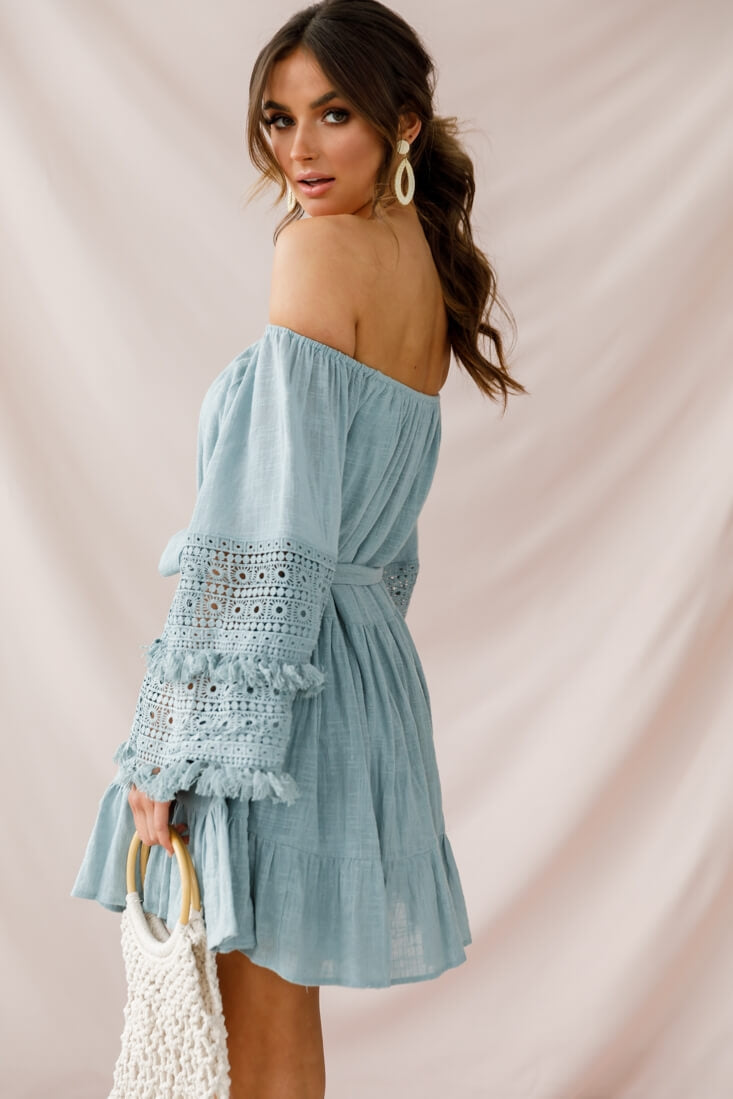 Mona Off-Shoulder Embellished Sleeve Dress Sage