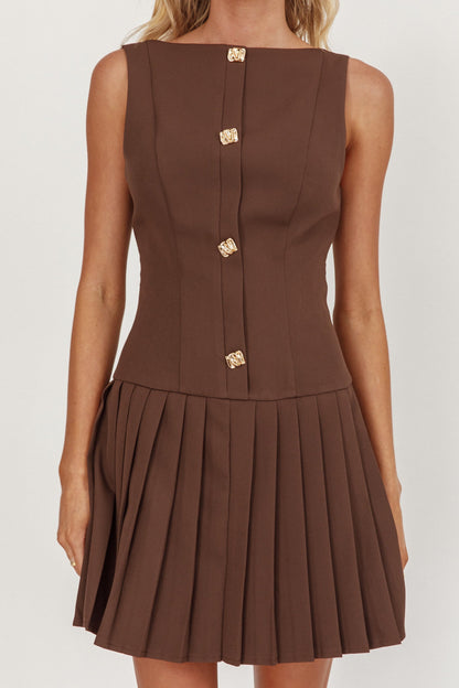 Opulent Pleat Skirt Button Mini Dress Coco