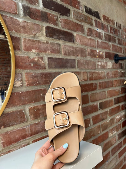 Bria Brown Gold Buckle Sandal