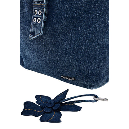 Image 4 : Gros plan sur les œillets argentés et la boucle métal de la sangle du sac Desigual denim — Delvale