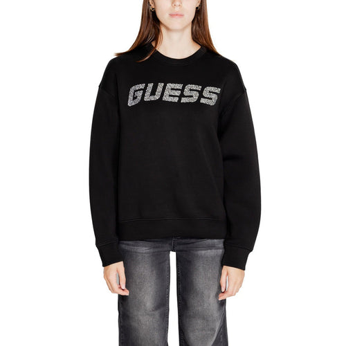 Image 1 : Sweat col rond Guess Active femme noir avec logo strass argenté sur mannequin — delvale