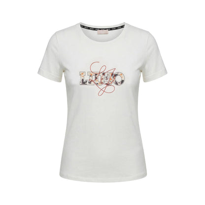 Image 2 : T-shirt Liu Jo femme beige avec logo fleuri sur la poitrine, encolure ronde et manches courtes — Delvale