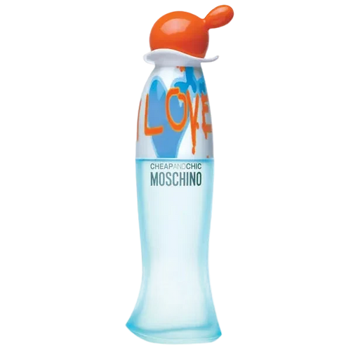Image 1 : Parfum Moschino I Love Love eau de toilette flacon turquoise iconique disponible en 30ml 50ml 100ml — Delvale