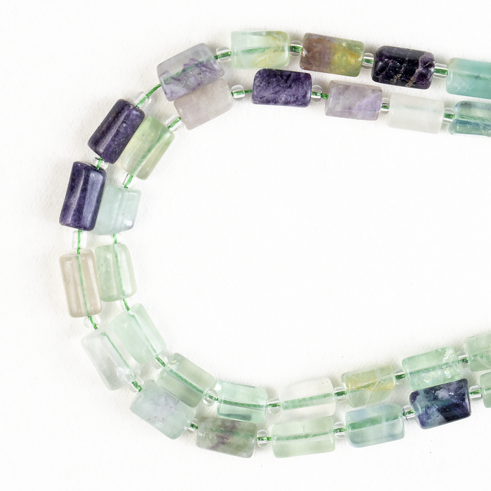 Multi Fluorite Gemstone Pipe Bead, Crystal Healing Tube Beads.