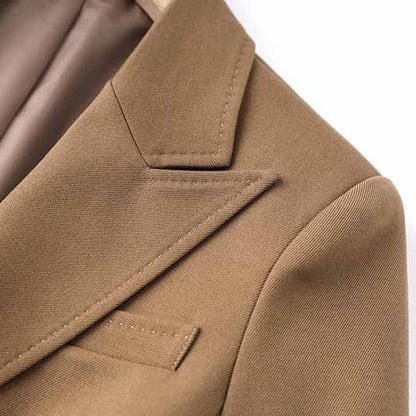 One Button Borwn Pantsuit Fitted Blazer + Mid-High Rise Trousers Pantsuit Suit Formal Wear
