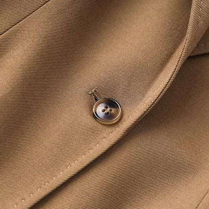 One Button Borwn Pantsuit Fitted Blazer + Mid-High Rise Trousers Pantsuit Suit Formal Wear