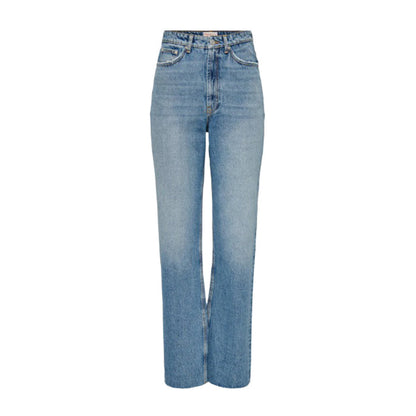 Image 1 : Jeans femme Only bleu en coton, vue de face avec fermeture zip et bouton — Delvale