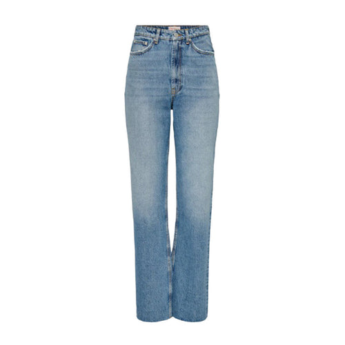 Image 1 : Jeans femme Only bleu en coton, vue de face avec fermeture zip et bouton — Delvale
