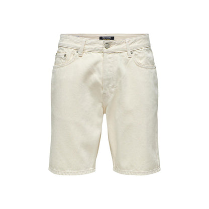 Image 3 : Détail du bermuda denim Only & Sons avec fermeture zip et bouton, poches frontales visibles — Delvale