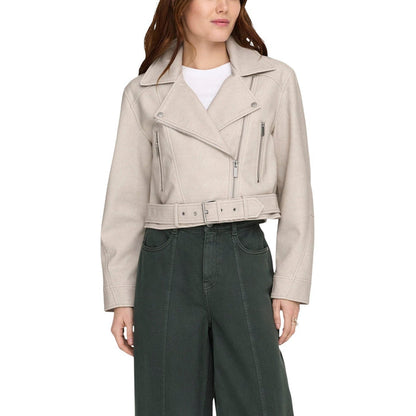 Image 1 : Veste Only beige femme avec fermeture éclair et col revers moderne — delvale