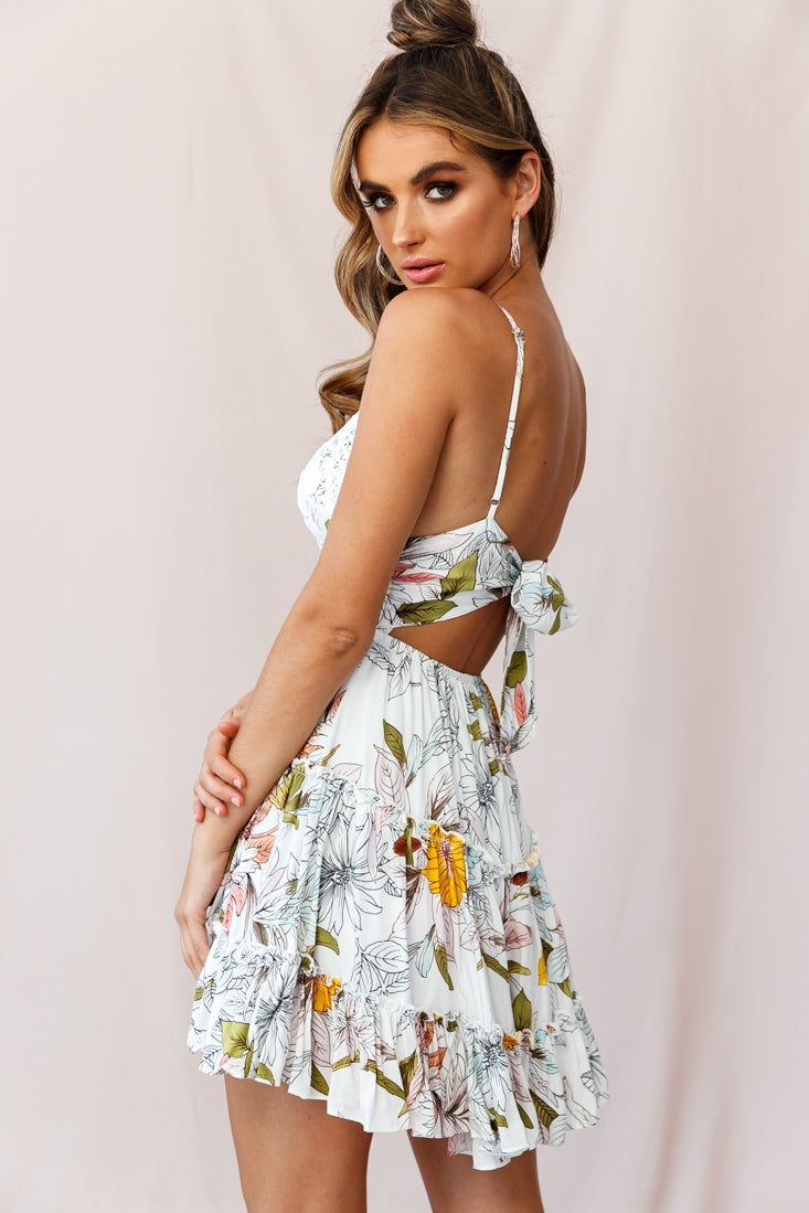 Sanctuary Applique Bust Tie-Knot Back Dress Floral Print White