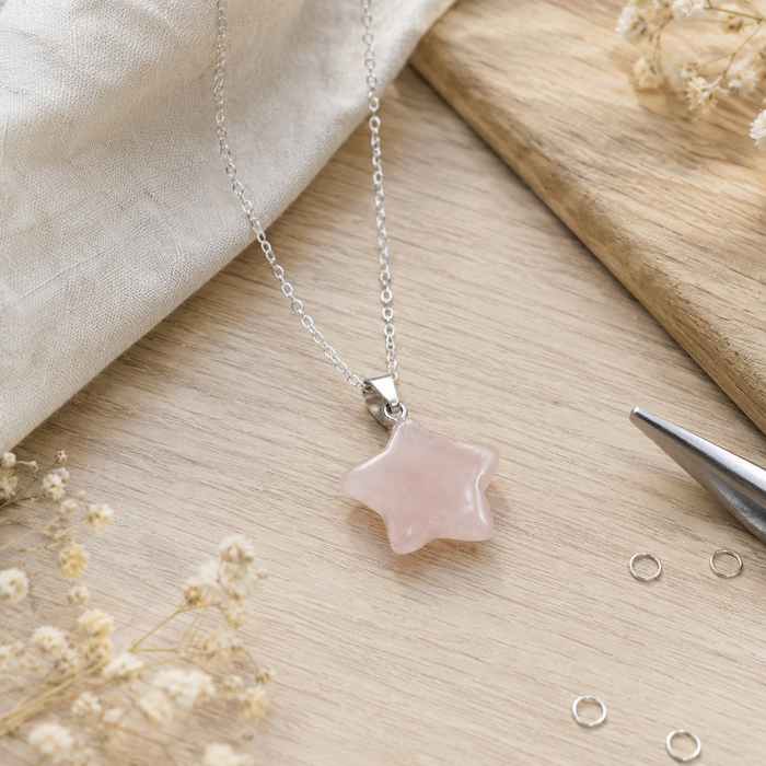Rose Quartz Star Pendant Necklace – Natural Crystal Gemstone Jewelry