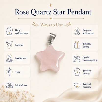Rose Quartz Star Pendant Necklace – Natural Crystal Gemstone Jewelry