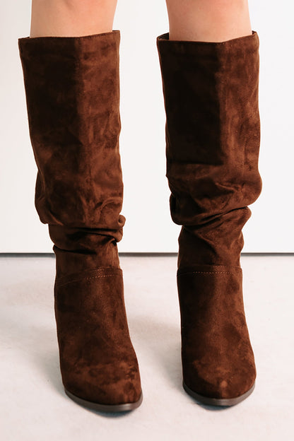 Bare & Bold Chunky Heel Faux Suede Boots (Tobacco)