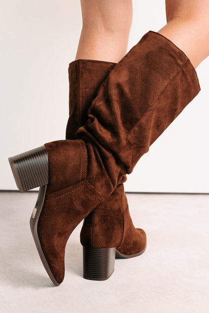 Bare & Bold Chunky Heel Faux Suede Boots (Tobacco)