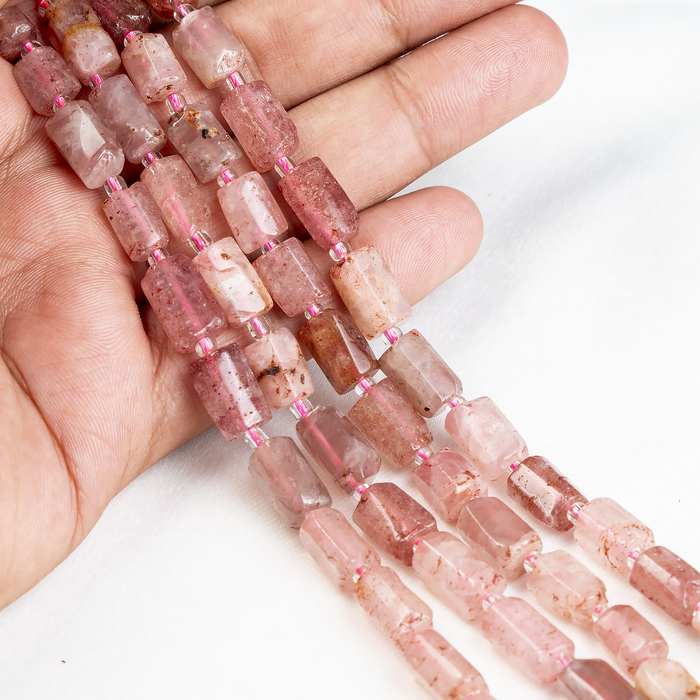 Strawberry Quartz  Gemstone Pipe Bead, Crystal Healing Tube Beads.