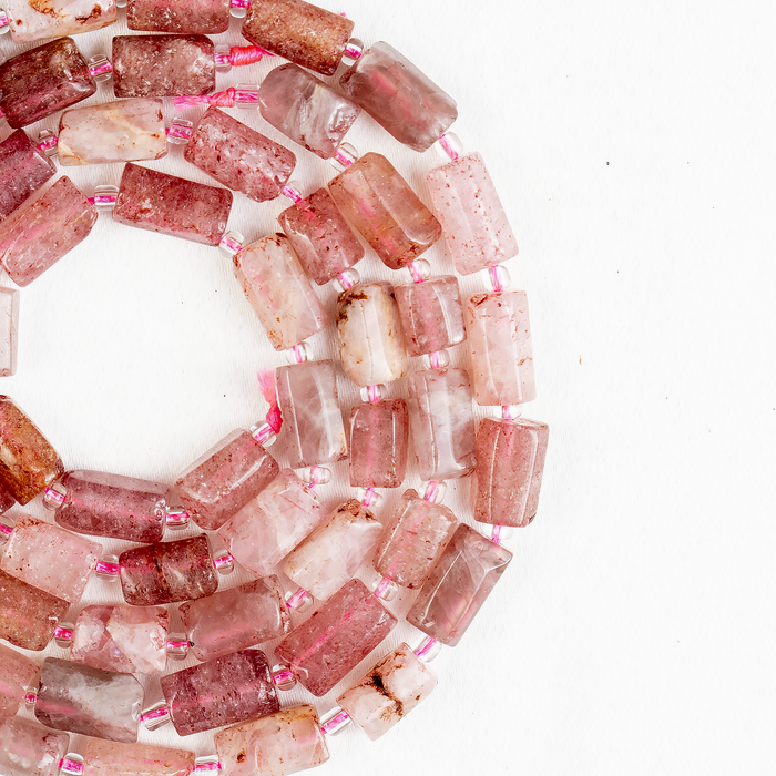 Strawberry Quartz  Gemstone Pipe Bead, Crystal Healing Tube Beads.