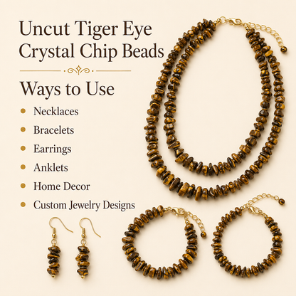 Uncut Raw Tiger Eye Crystal Chip Beads for Necklace (Creativity and Intuition)