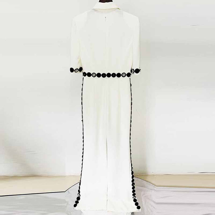 Women's White Embroidery Studded Jumpsuit
